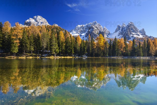 Antorno Lake with Gruppo dei Cadini reflected in lake