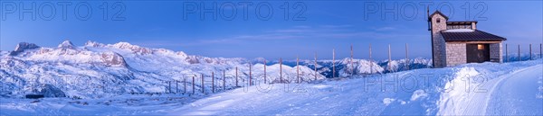 Dachstein Massif and Heilbronn Chapel in the morning light