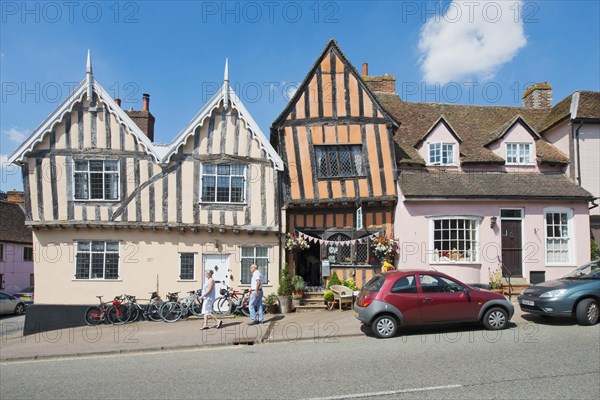 Houses in Lavenham in typical half-timbered architecture