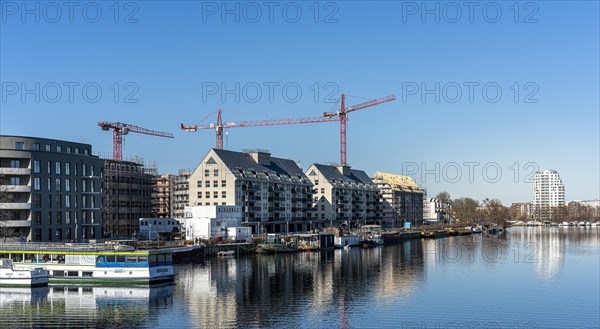 Construction sites in the new development area on the Havel near Eiswerder Island