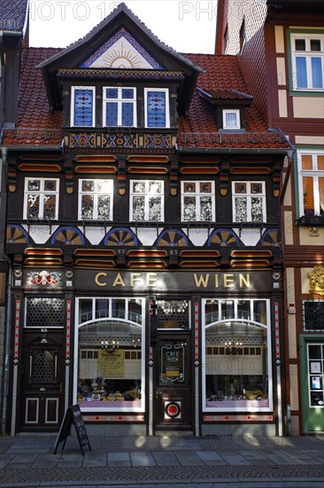 Cafe Wien in richly decorated historic half-timbered house dating from 1583