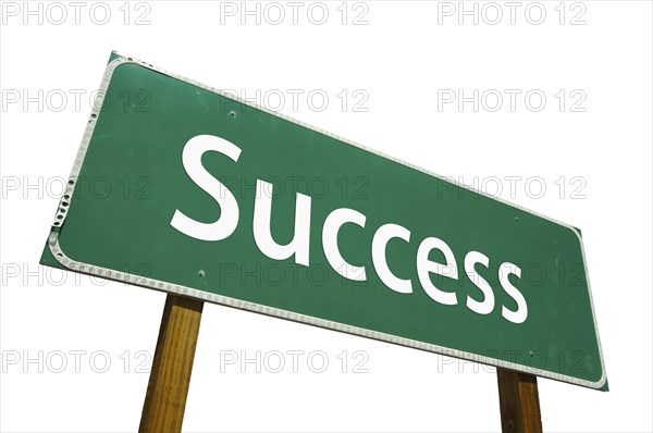 Success road sign isolated on white with clipping path