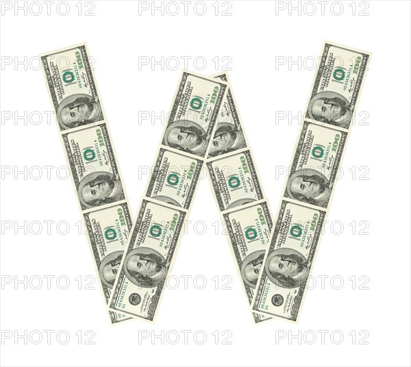 Letter W made of dollars isolated on white background