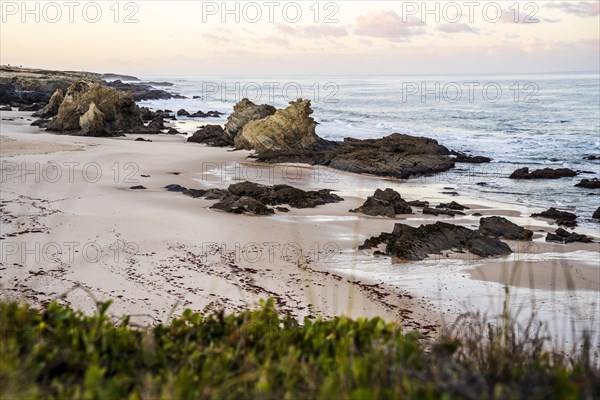 Beautiful landscape and seascape with rock formation in Samoqueira Beach