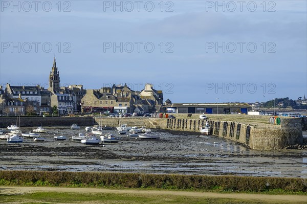 Old town of Roscoff with harbour at low tide