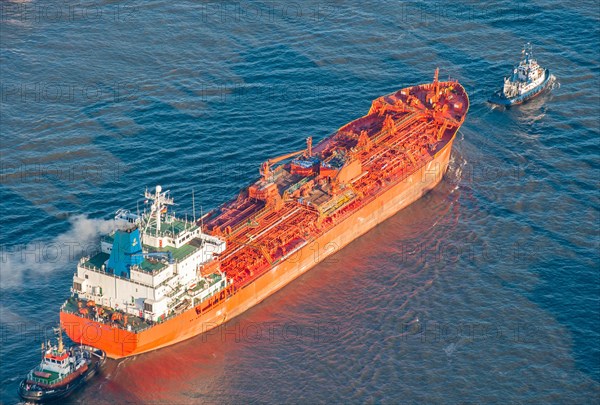 Aerial view of a tanker on the Elbe