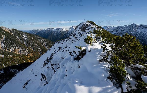 Ridge in autumn with snow, summit ridge of Weitalpspitz