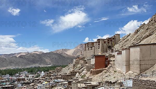 Leh Palace and view of Leh in the Himalayas, Ladakh