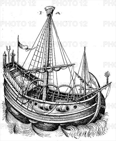 15th century ship, facsimile of copper engraving by Israhel van Meckenem