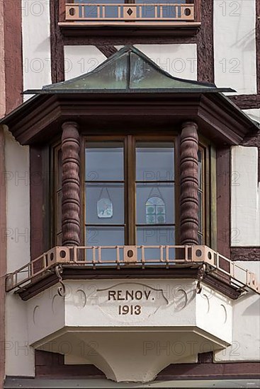 Historic oriel on a half-timbered house at Weissgerbergasse 20, Nuremberg