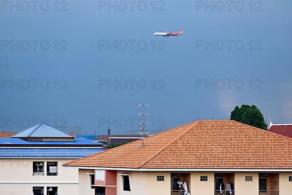 House roofs and aircraft Vietjet Air, Bangkok