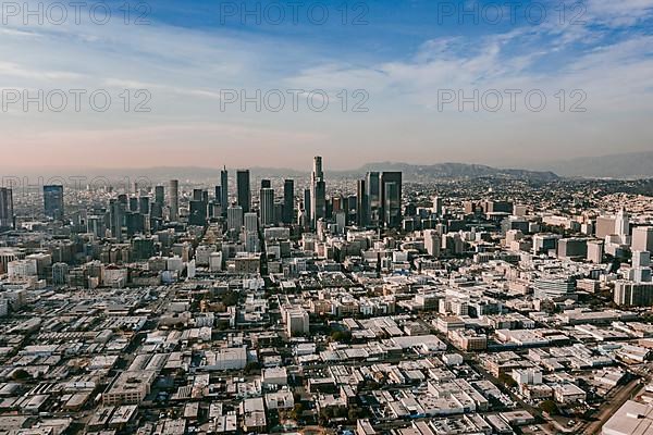 Circa November 2019: Aerial Drone View of Los Angeles Downtown on beautiful Sunny Day HQ