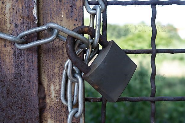 Padlock on a lattice fence