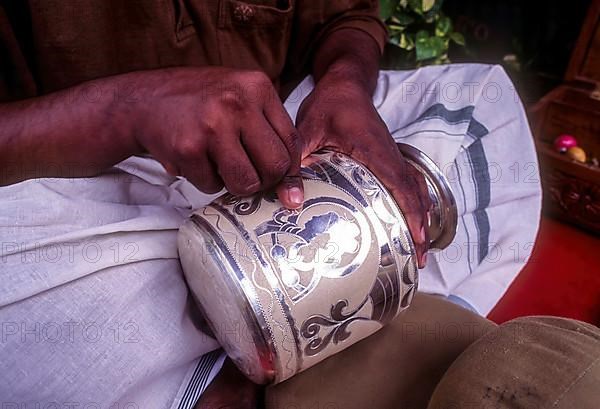 Silversmith carving on Silver in Chettinad