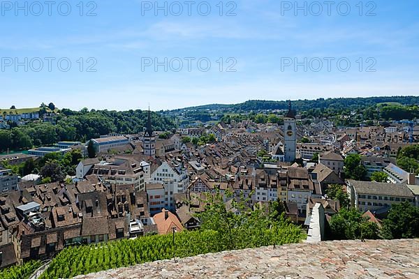 View of the town from the Munot fortress with All Saints' Minster and St. John's Parish Church