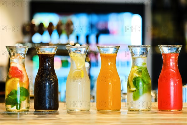 Assortment of cold lemonade on the barcounter