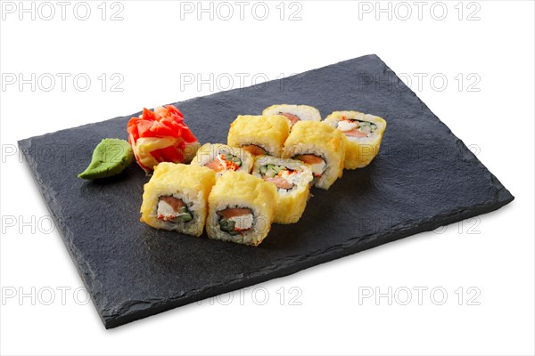 Portion of tempura maki isolated on white background