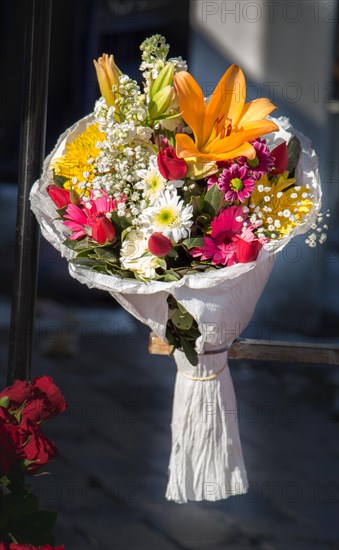 Beautiful bouquet of flowers at the street flower vendor