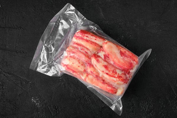 Overhead view of vacuum packed king crab meat