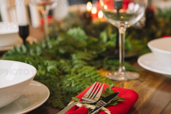 Decoration christmas dinner with wine glass