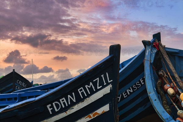 Traditional blue fishing boats in the fishing harbour