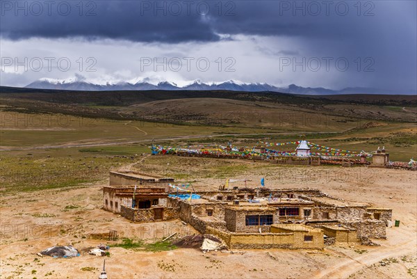 Little village below the Chiu monastery at the Lake Manasarovar