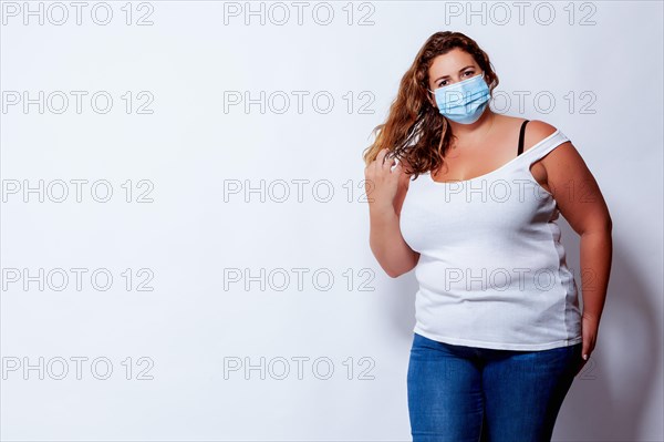 Portrait of a fat woman with plus size and mouth guard