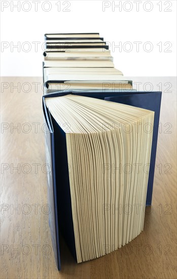 Row of old books from a high angle