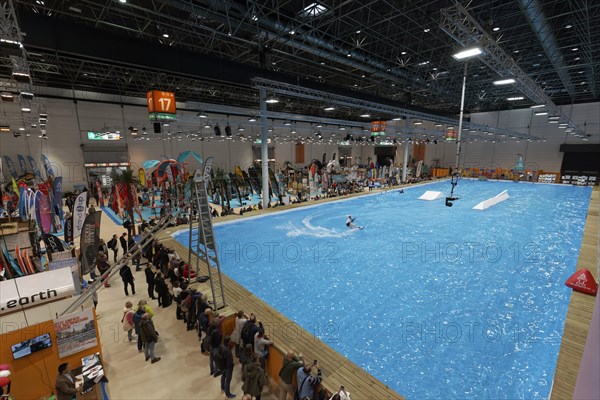 Exhibition hall with indoor pool for wakeboarding