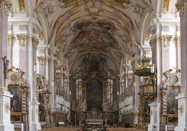 Baroque interior with high altar of the former monastery church of St. Margareta