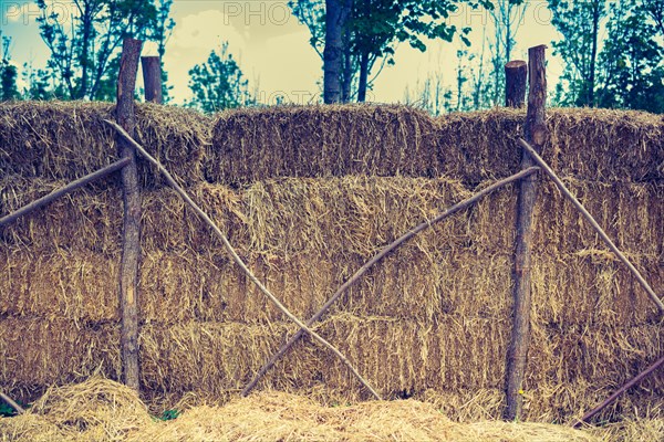 Hay bales stacks outdoors