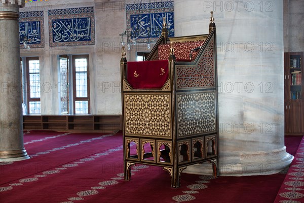 Wooden minbar sermon pulpit of Ottoman times in mosque