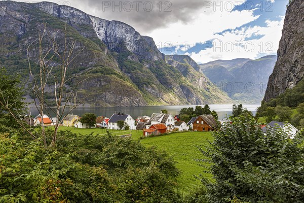 The village of Undredal on the Aurlandsfjord in the province of Vestland