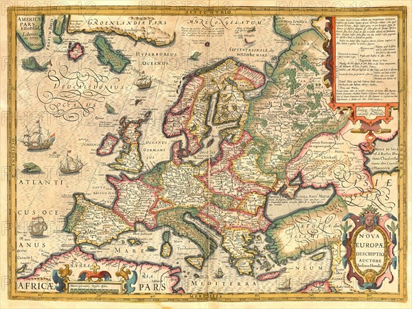 Atlas, map from 1623, Europe and the Near East, digitally restored reproduction from an engraving by Gerhard Mercator, born as Gheert Cremer, 5 March 1512, 2 December 1594, geographer and cartographer