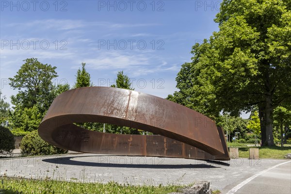 The eight-tonne Broken Ring by sculptor Martin Schoeneich commemorates the killing spree of 11 March 2009 at the Albertville-Realschule Winnenden in the Bildungszentrum II, Winnenden, Baden-Wuerttemberg, Germany, Europe