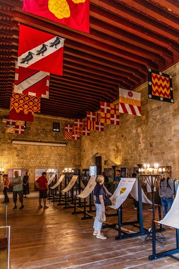 Hostel of the Spaniards, Knights Street in Old Town from the time of the Order of St. John, the only surviving 16th century street in late Gothic style, Oddos Ippoton, Rhodes Town, Greece, Europe