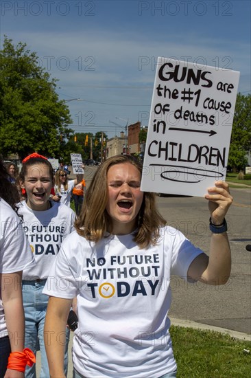 Oxford, Michigan USA, 11 June 2022, Hundreds rallied for tighter gun control laws in the town where four students were shot and killed at Oxford High School in November 2021. It was one of many rallies organized by March for Our Lives across the country protesting gun violence and mass shootings. The Oxford rally was organized by the student group No Future Without Today