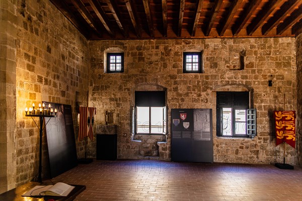 Hostel of the Spaniards, Knights Street in Old Town from the time of the Order of St. John, the only surviving 16th century street in late Gothic style, Oddos Ippoton, Rhodes Town, Greece, Europe