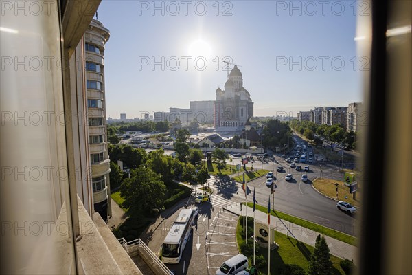 City view of Bucharest with a view of the Cathedral of the Redemption of the Romanian People. Bucharest