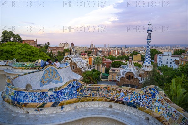 Benches with colourful mosaic