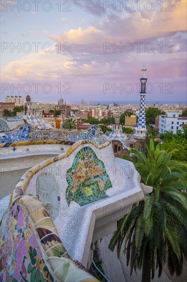 Benches with colourful mosaic