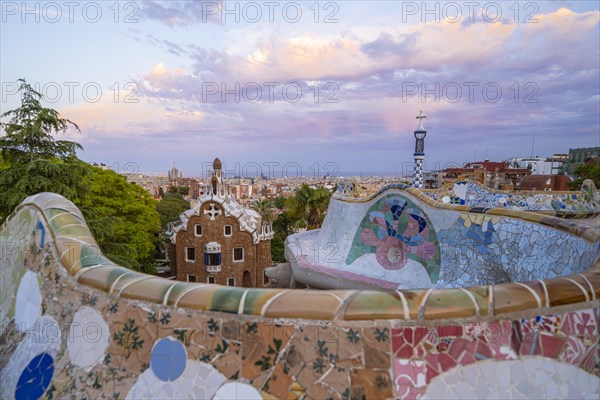 Benches with colourful mosaic