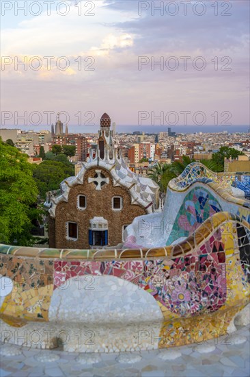 Benches with colourful mosaic