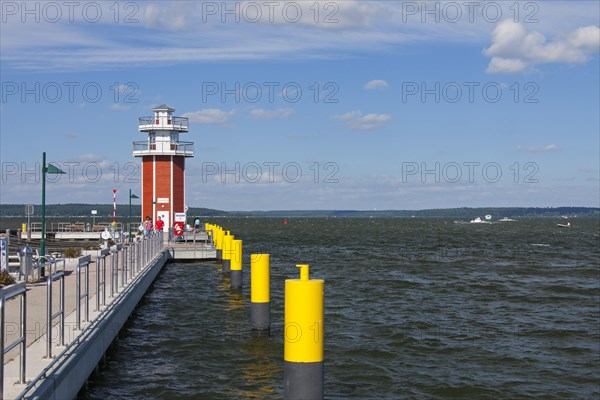 Jetty with lighthouse in the Plauer See at Plau am See