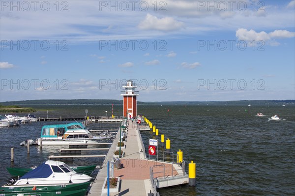 Jetty with lighthouse in the Plauer See at Plau am See