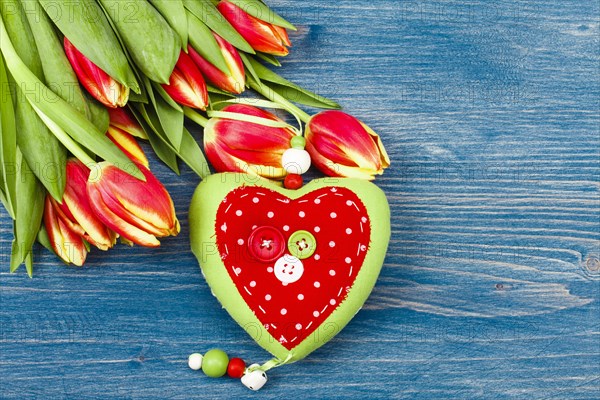 Tulip Bouquet with Fabric Heart and Buttons