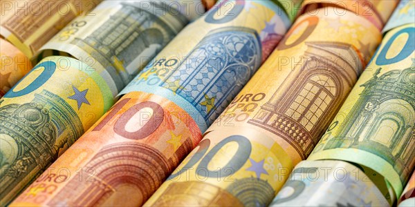 Euro banknotes save money finances background pay pay banknotes banner in Stuttgart