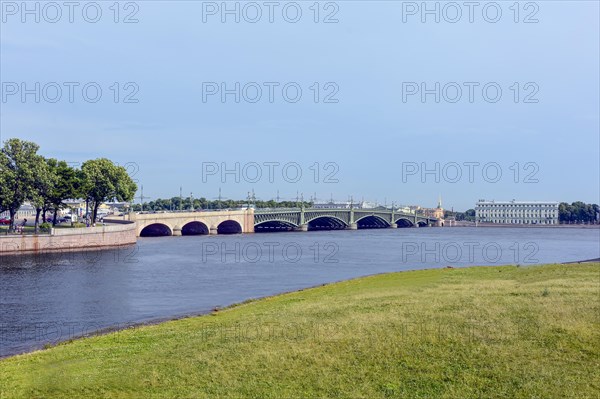 View of the old city of St. Petersburg with its architecture on the banks of the river Neva