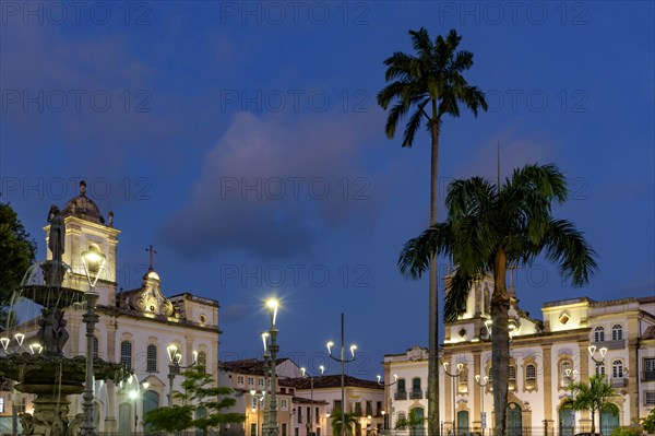 The central square of the historic Pelourinho district illuminated at night in the city of Salvador in Bahia