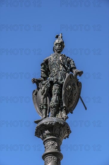 Figure of a Roman general on the heritage-protected town hall fountain from 1601